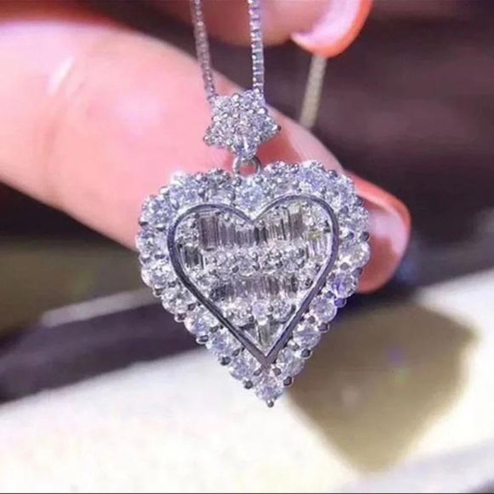 NEW 925 STERLING SILVER DIAMOND PENDANT NECKLACE, NICE NECKLACE, CUTE NECKLACE - Picture 3 of 8